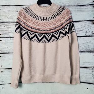 Maurices Fair Isle Sweater Cream Pink Navy Chevron Knit Pullover Women’s Size M